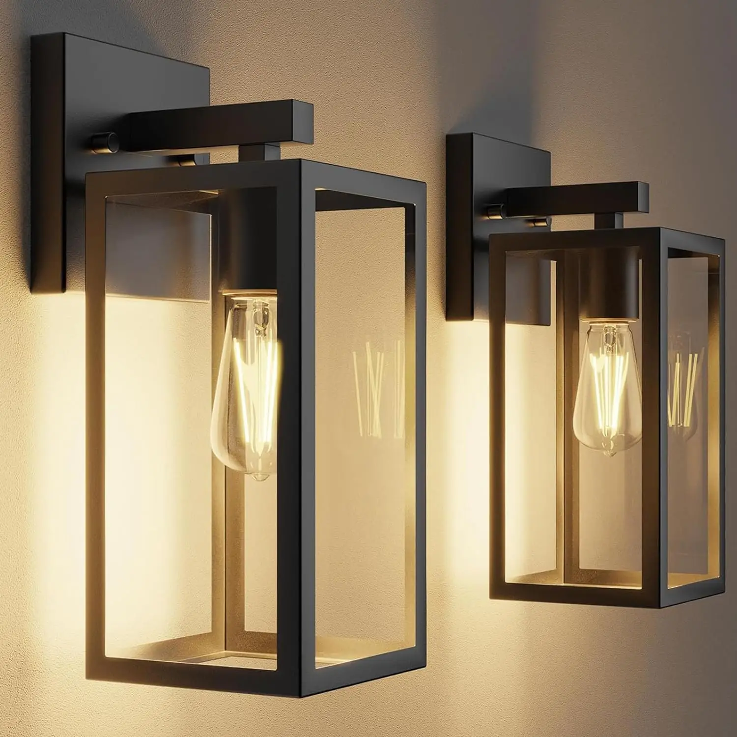 

Outdoor Wall Light 2-Pack, 12.4 in, Matte Black, Clear Glass, Waterproof Lantern for Patio, Entryway