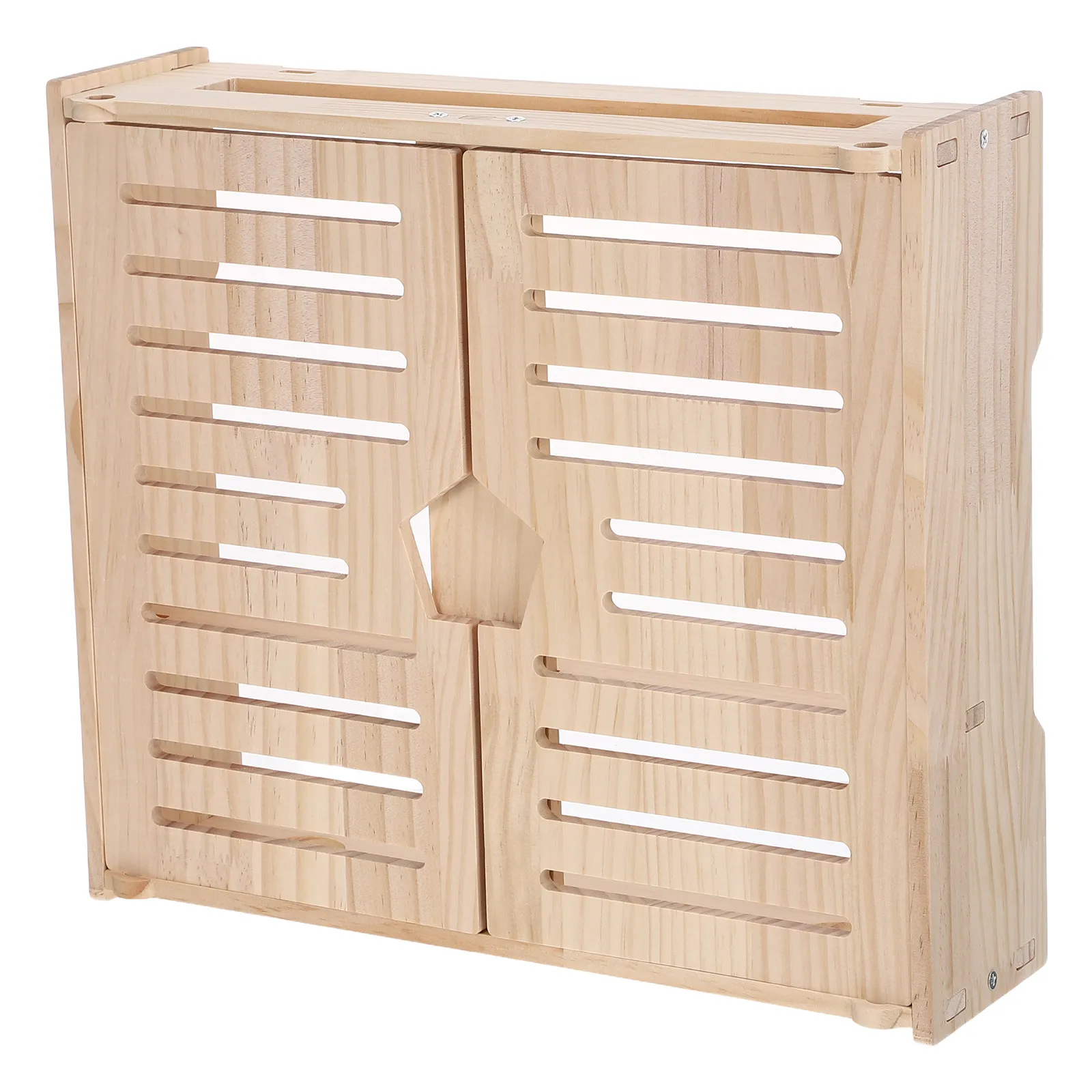 Wood Router Organizer Box 2-Layer Wall Mounted WiFi Router Storage Cabinet Cable Management Power Strip Holder Modem Cover Box