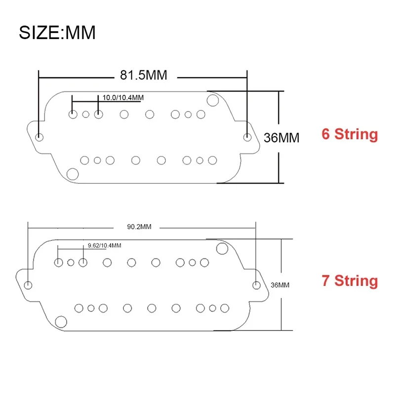 20Pcs 6/7 String Fan Fret Pickup Fiber Baseplate  N-50/B-52 N-9.62/B-10.4 Incline 15/24 Degree Black