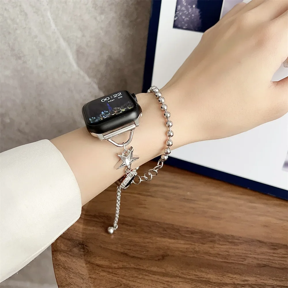 Fashion applicable Apple watch strap 7 8 9 Ultra love adjustment chain light luxury women Iwatch 4 5 6 se 38 40 41 42 44 45 49mm