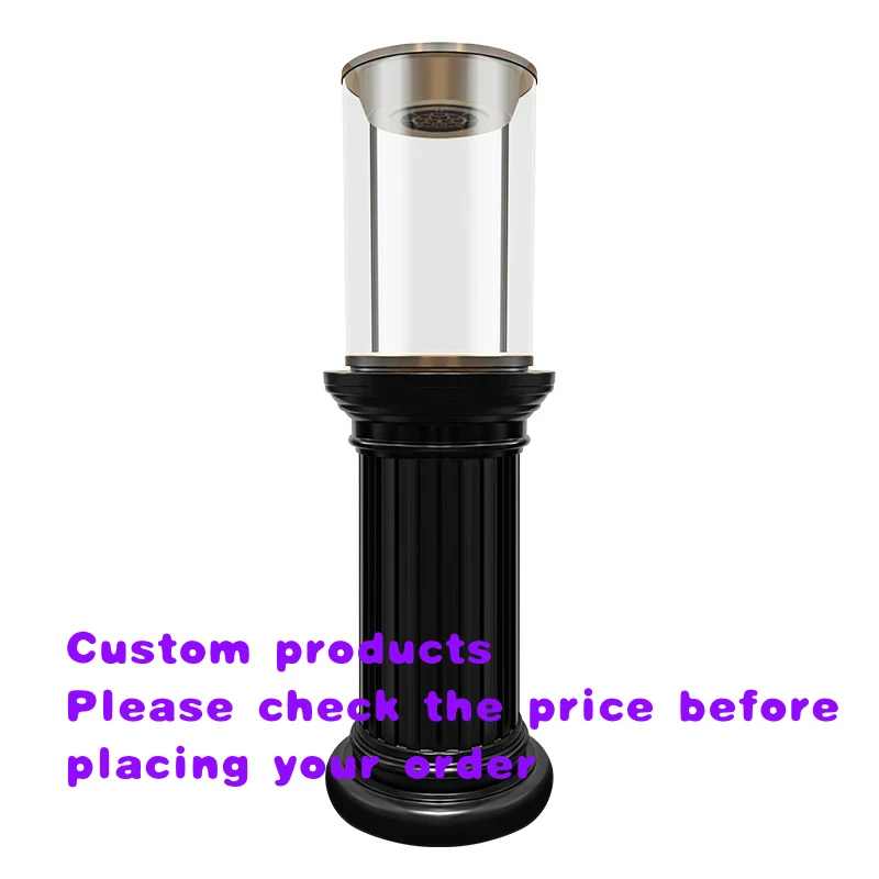 custom.Price High-end Black Cylindrical LED Jewelry Display Cabinet Stainless Steel Tempered Glass Luxury Retail S