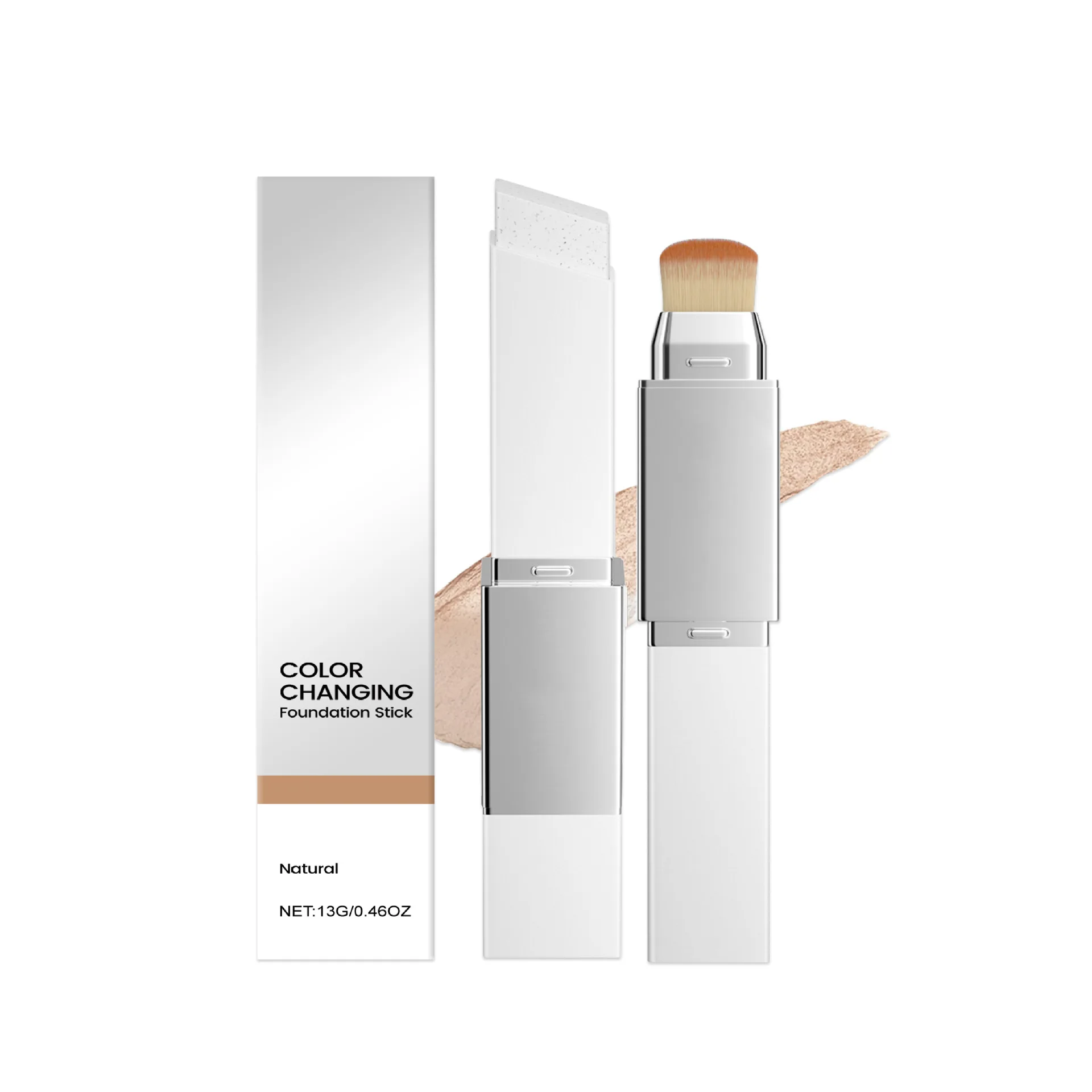 

2-in-1 color-changing foundation stick 13g 01#white 70g weight 2.7*2.2*14.2cm package size 2.5*2*14cm product size with