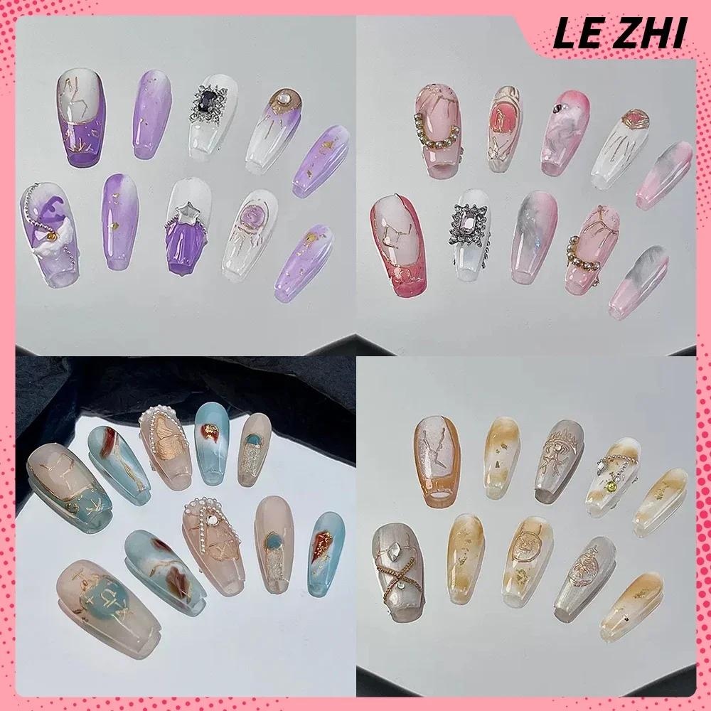 Temperament Handmade Fake Nails 3D Pink Butterfly Decoration Mash-Up Color French Artifical Full Cover Nail Tips Party Sticker