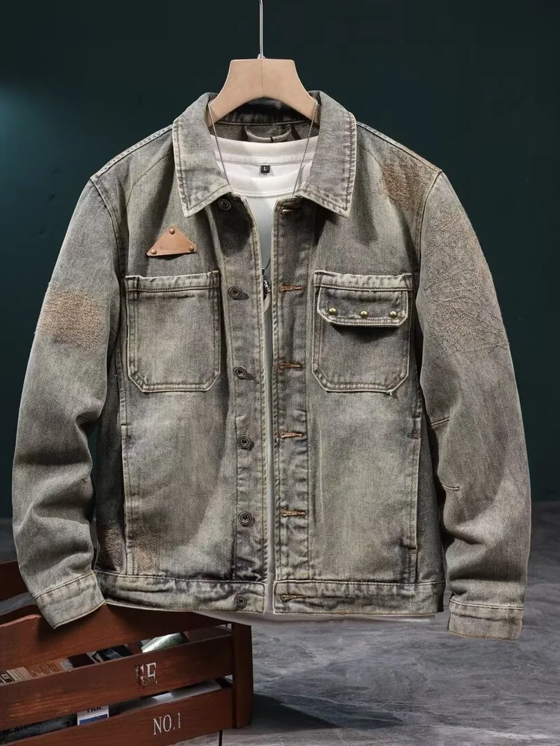 

Мужской джинсовый джинсовый джинт свободного кроя с вышивкой Bae, сли, весенне-осенний мотоциклетный джинт, модный и хаоме