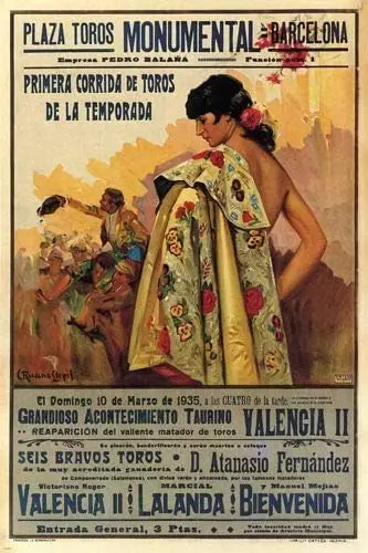 Bullfight Vintage Ad Poster Barcelona Spain 1935 Corrida Home Decor Art Wall Decor Metal Sign 8X12 inch, TinSignEUa6388 sign