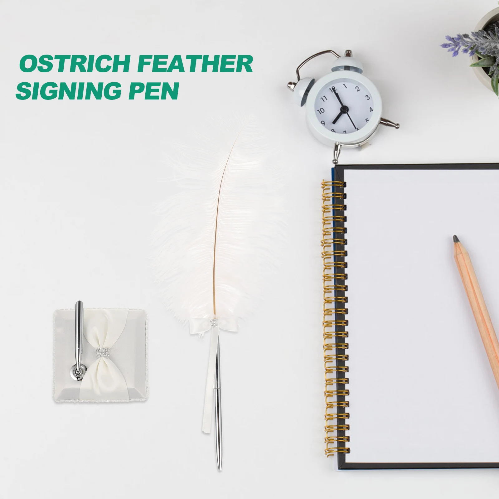 

Pen White 25Cm Ostrich Signing Pen Guest Book Wedding Bridal Ceremony Rhinestone Satin Metal Handle