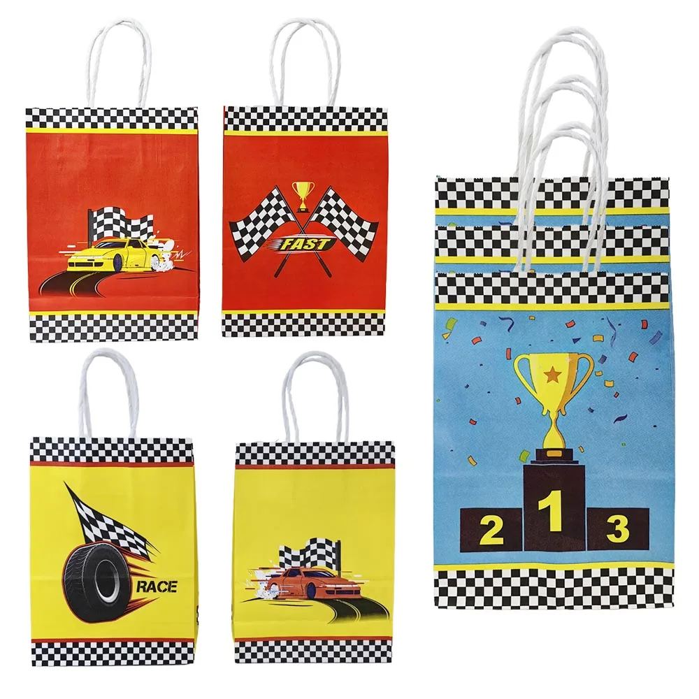 12/24/36/60pcs Red Blue Yellow Racing Car Pattern Paper Handbag Candy Biscuit Gift Bags Kids Boys Birthday Party Decor Supplies