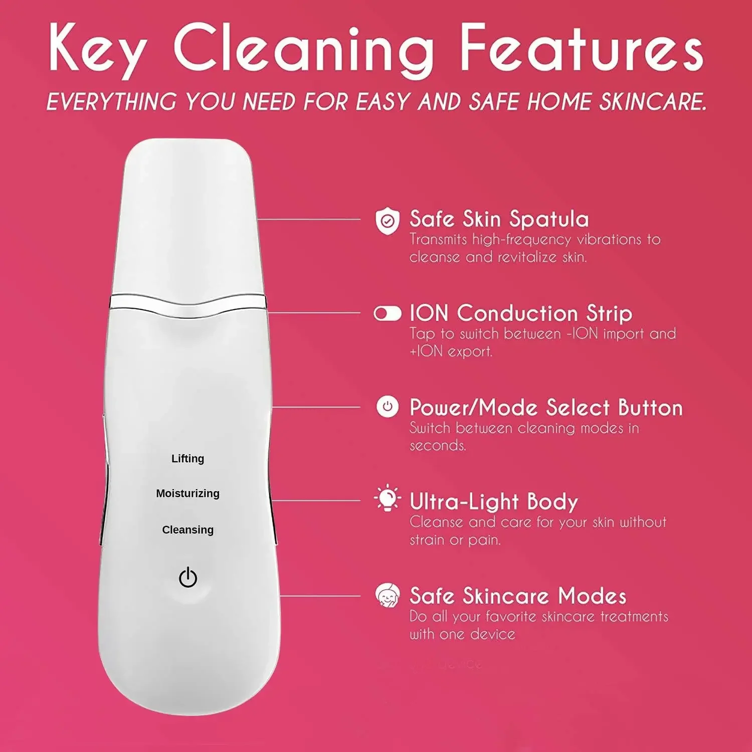 Ultrasonic Shovel Machine For Facial Skin Lifting Moisturizing Cleansing Deep Skin Dirt Remover Blackhead Peeling Beauty Device