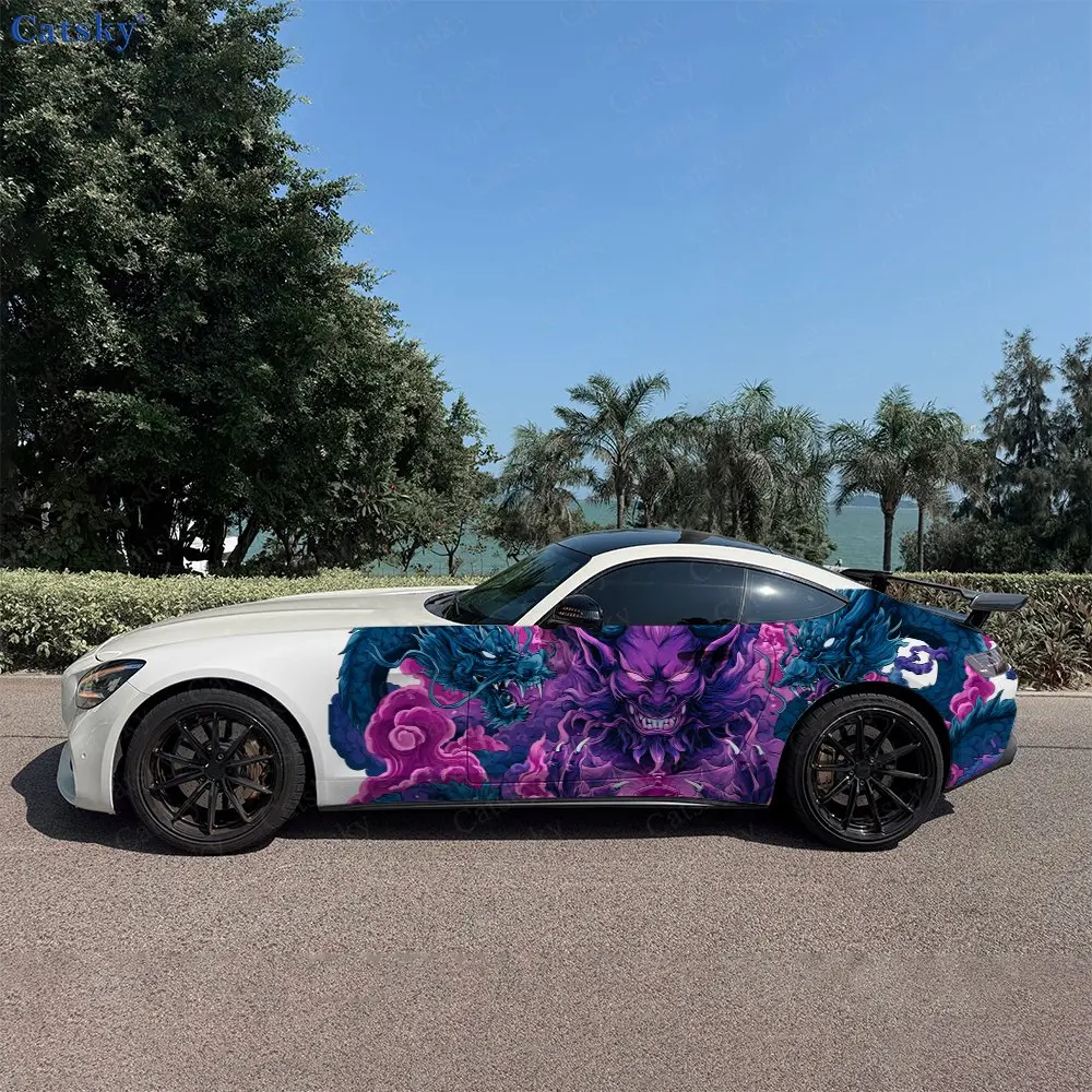 

2pcs Four Dragons Oni Realm, Durable, Fade-resistant, Enhance Vehicle Aesthetics With Bold Artistic Design Car Vinyl Wraps