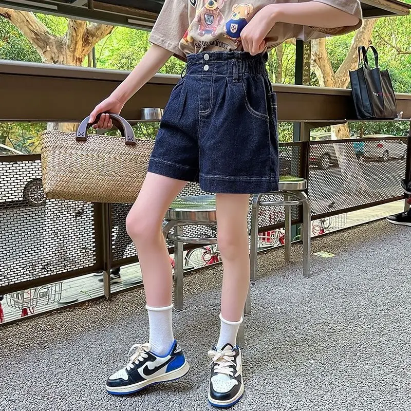 Teenage Girls Shorts High Waist Children Denim Short Pants Heart Embroidery Summer Casual School Kids Fashion Jeans 4 -14 Years