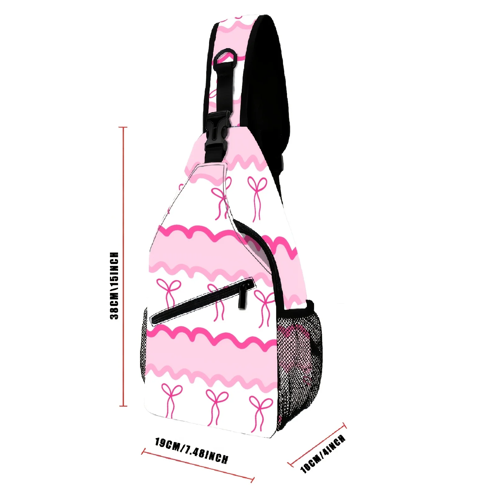 1pc of  and Stylish Adjustable Men's Bow Tie, Featuring a Pink Ripple Bowknot Print Chest Bag with a Lively