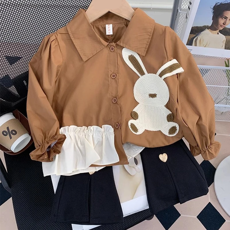 Fashion Spring Girls Outfit Cute Bunny Shirt and Pants Two-Piece Set for 3-8year Girls Suits Korean Toddler Kid 2PCS Clothes Set