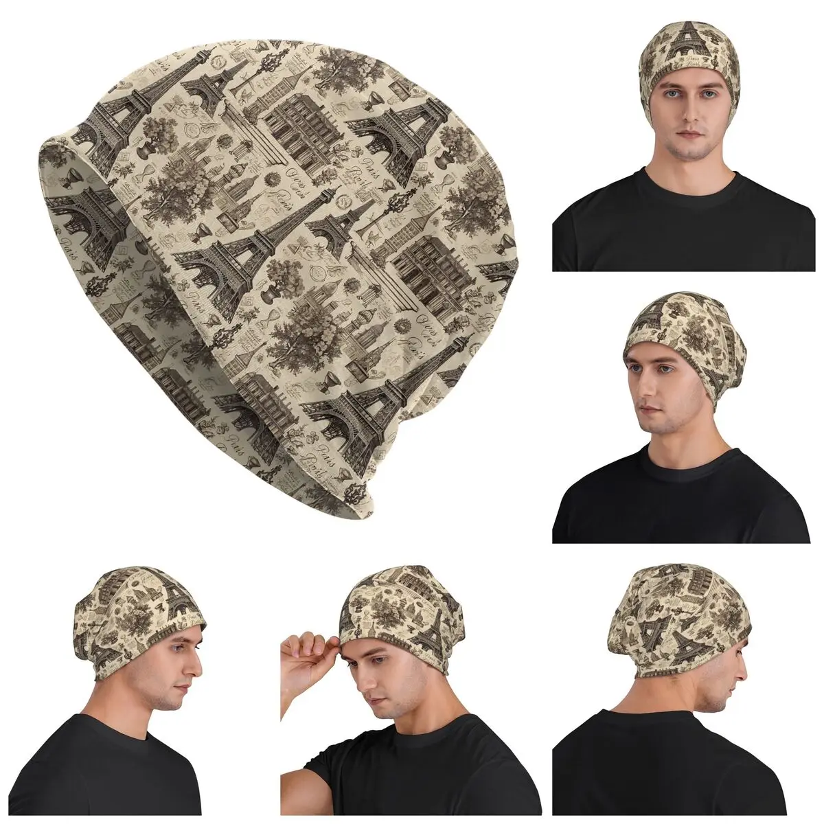 French Paris France Eiffel Tower Skullies Beanies Hats Warm Autumn Winter Outdoor Cap Knitted Bonnet Caps for Unisex Adult