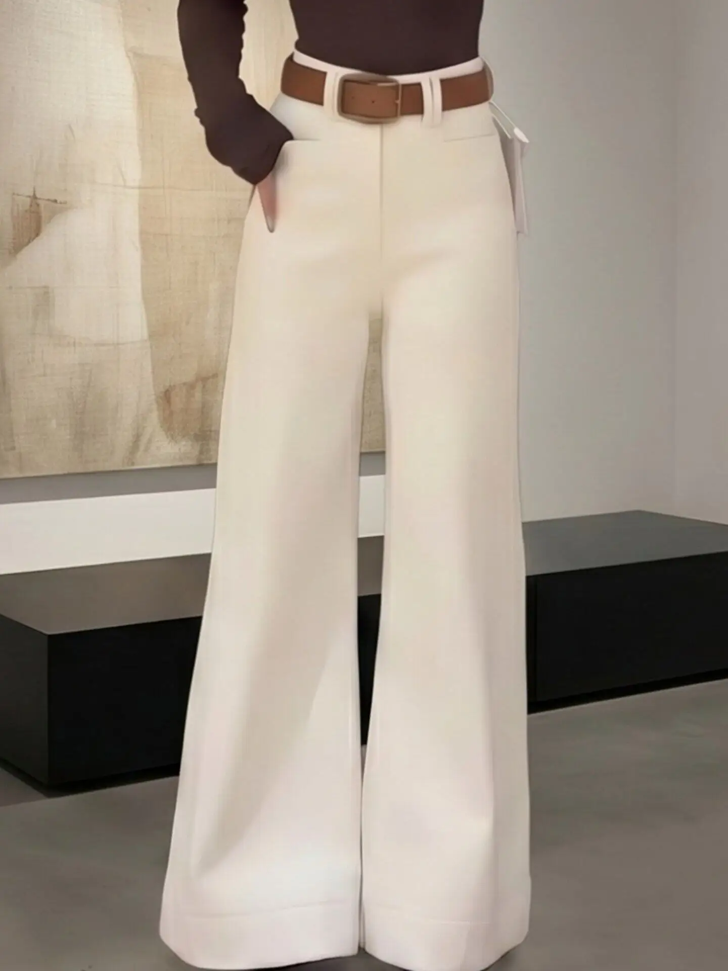 White Elegant Non-Fitting Wide Leg Jeans Women's Spring Summer High Waist Straight Tube Pants Slimming Tall Versatile Long Tr...
