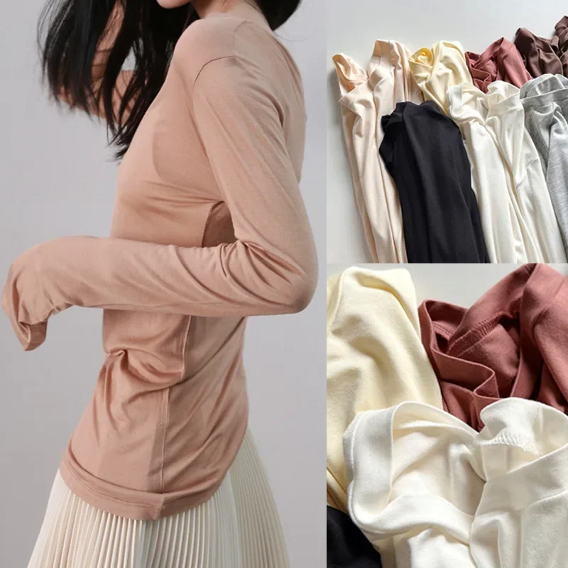 Elastic Base Pullovers Women's Natural Bamboo Fiber Environmentally Friendly Thin T-shirt 2024 French&Danish Designer Style