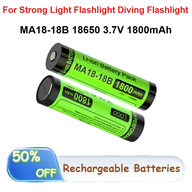

2 P MA18-18B 18650 3.7V 1800mAh Li-Ion Battery for Strong Light Flashlight Diving Flashlight Rechargeable Lithium-ion Batteries