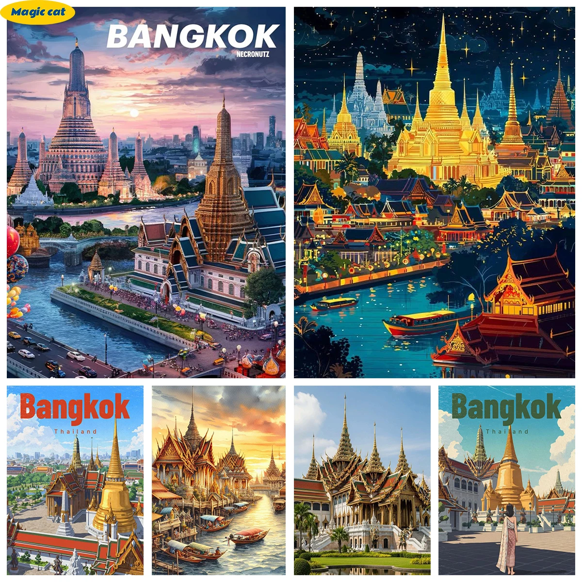 

Алмазная вышивка 5D «Бангкокский Гранд-Палас»: изысканные фрески с видами на города Таиланда, DIY декор для дома, подарок ручной работы