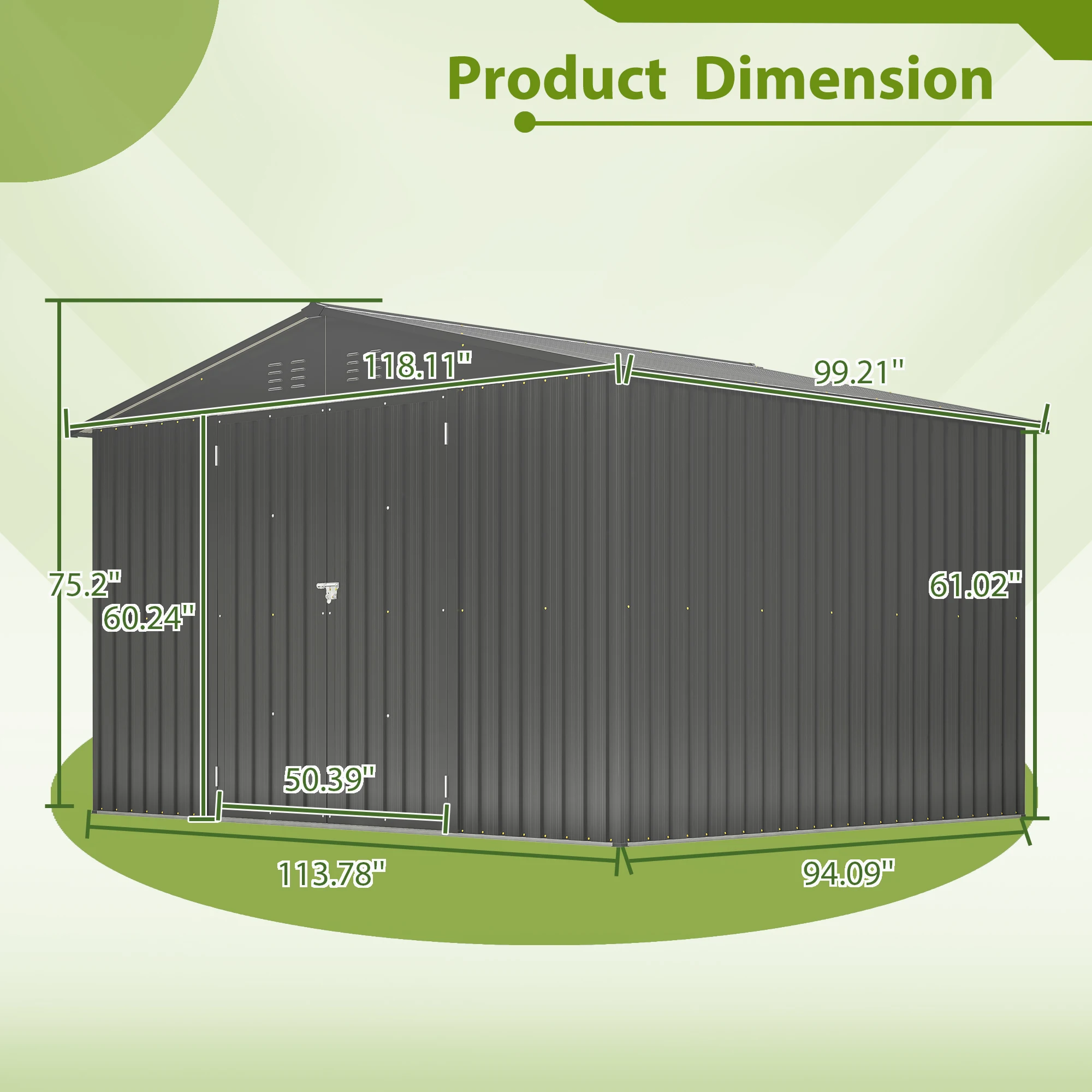 10X8 FT Outdoor Storage Shed, All Weather Metal Sheds with Lockable Hinge Door, Metal Foundation, Tool Shed for Garden, Patio, B