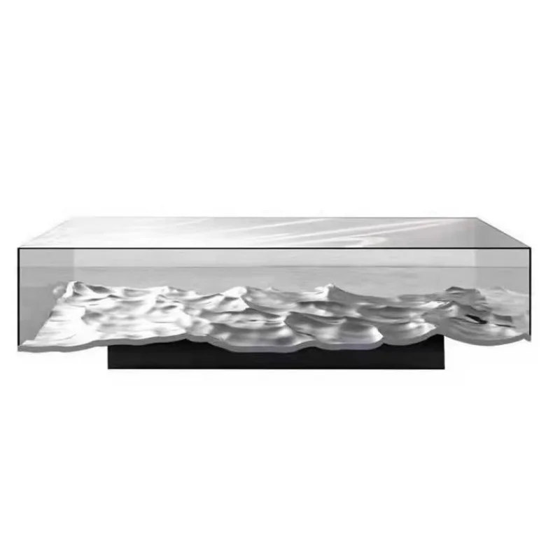 #Modern Glass - Topped FRP Coffee Table Mountain - Inspired Design with Sleek Glass Surface Interior Furniture Design