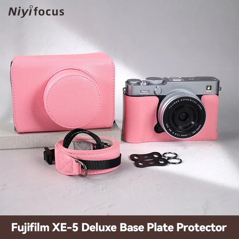 Camera Case Deluxe Leather For Fujifilm Fuji X-E5 xe5 Protective Cover and Shoulder Strap Lens hood Bottom with 1/4 Screw hole