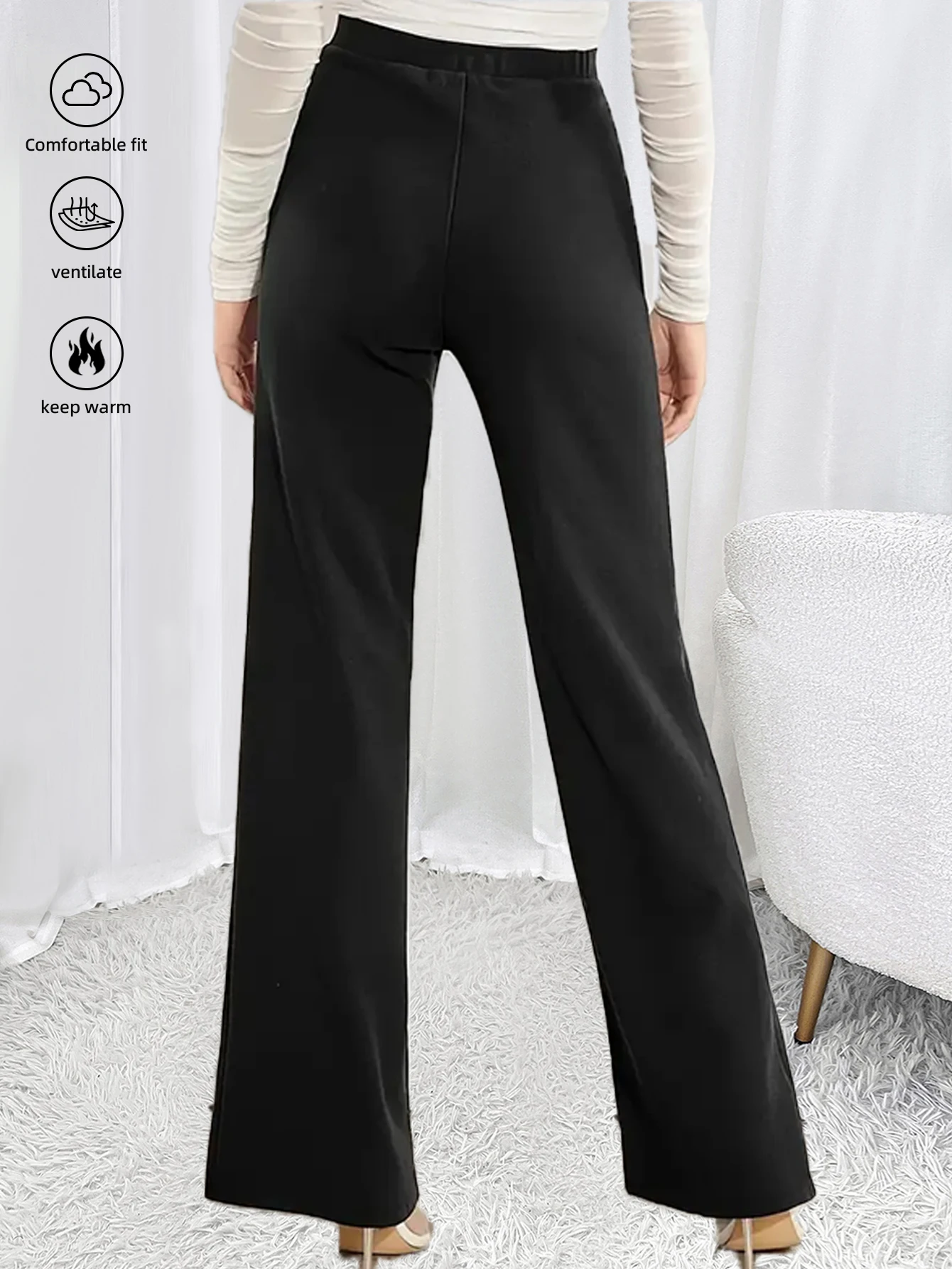 レディース春夏カジュアルストレートパンツ、通勤オフィスワイドパンツ、ドライクリーニング可能、無地