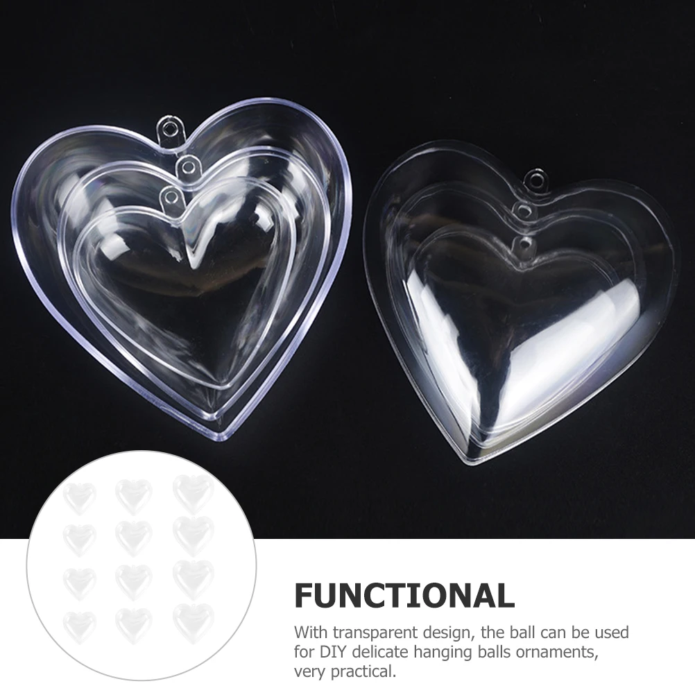 

12Pcs Transparent Heart Christmas Balls Fillable Plastic Ornament for DIY Decorative Hanging Xmas Tree Party Decoration Clear
