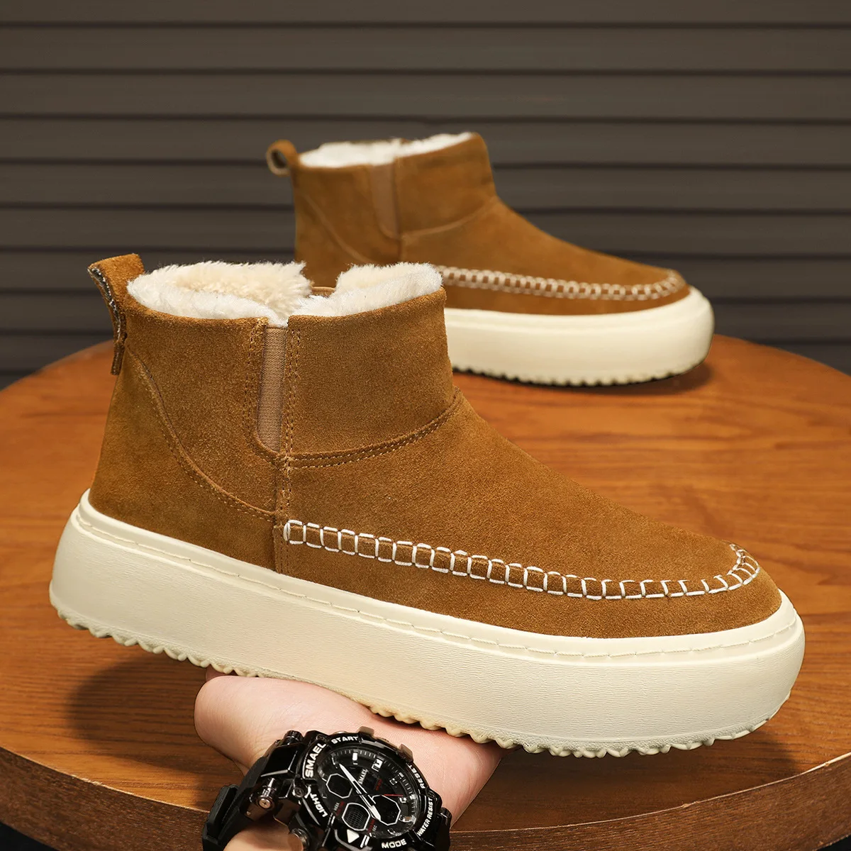 

Men's ShoesWinterNewArrival Thick Sole Plush Lined Thickened Cotton Boots for Teenagers One-Step-On Warm Short Cuff Cotton Shoes