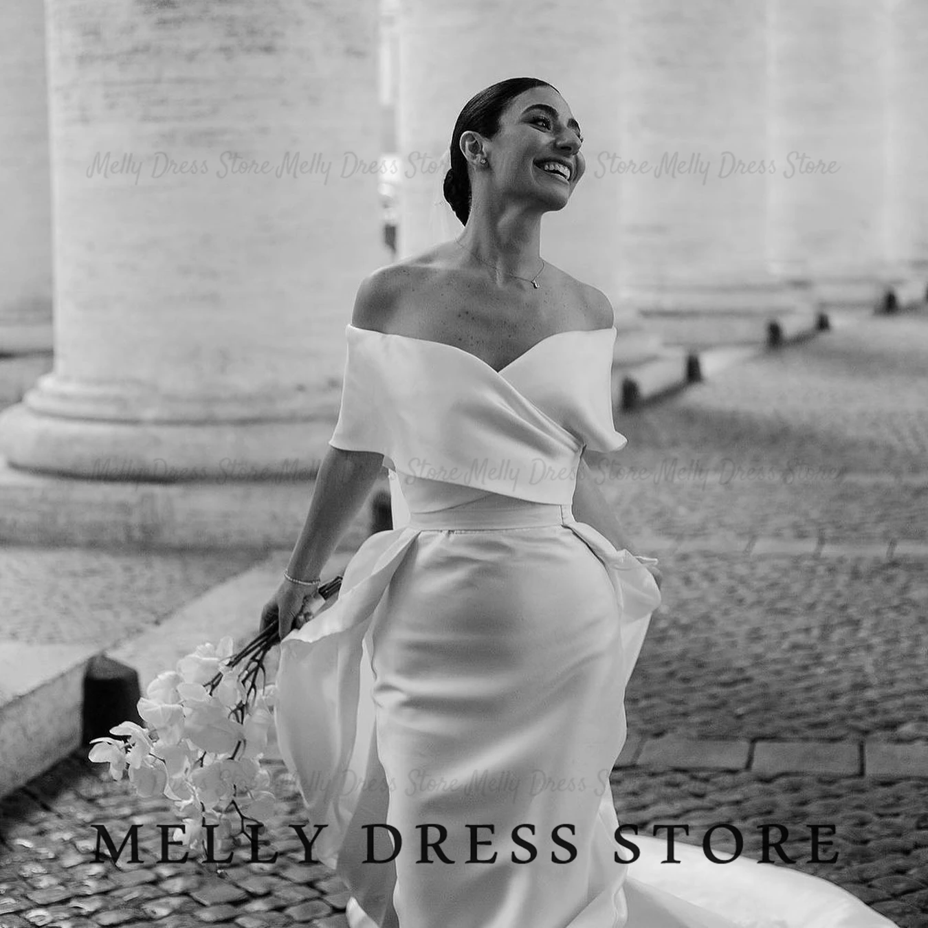 Melly Wedding Dress Elegant Off The Shoulder Satin Mermaid Minimalist amanda novias oficial Sweep Train Bridal Gown Customized