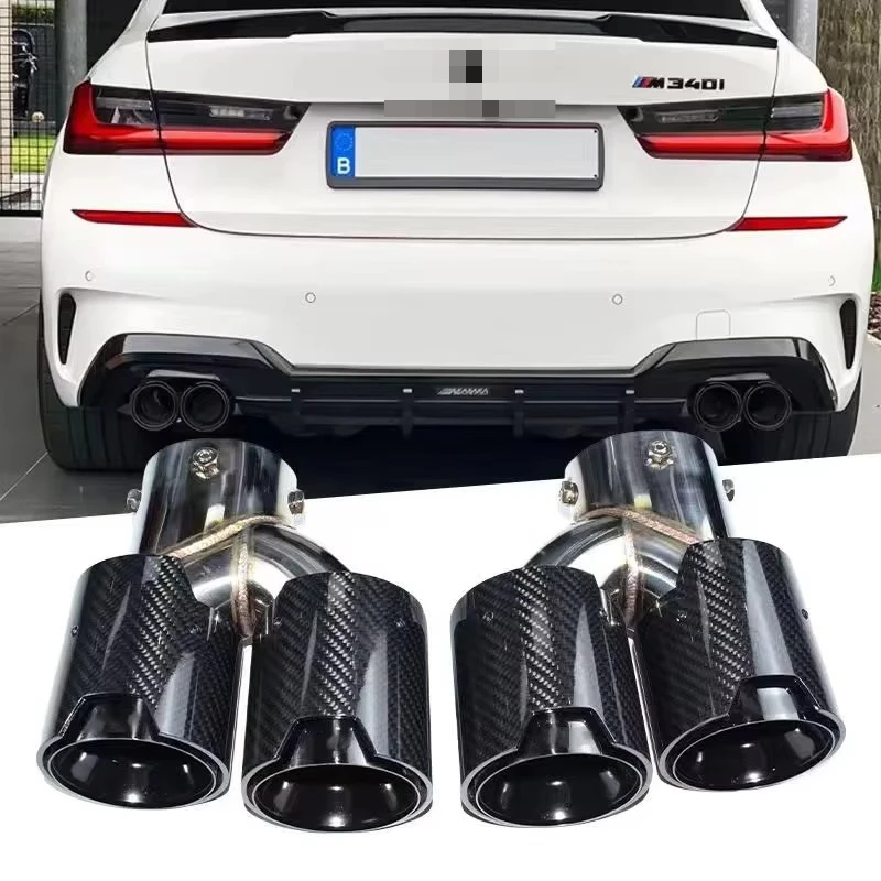 For BMW M240i Model Exhaust Tip Black 4-Outlet Carbon Fiber Muffler Tailpipe For G20 G21 G23 G42 Muffler Exhaust Pipe Tailpipe