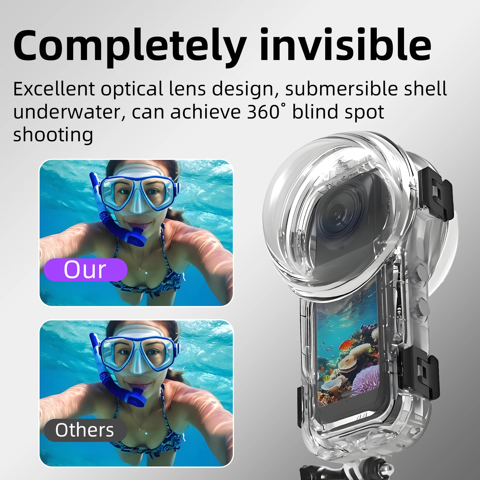 Dive Case for Insta360 X5, 60m/197ft Waterproof Housing Cover Invisible Underwater Diving Shell for Insta 360 X5 Accessories