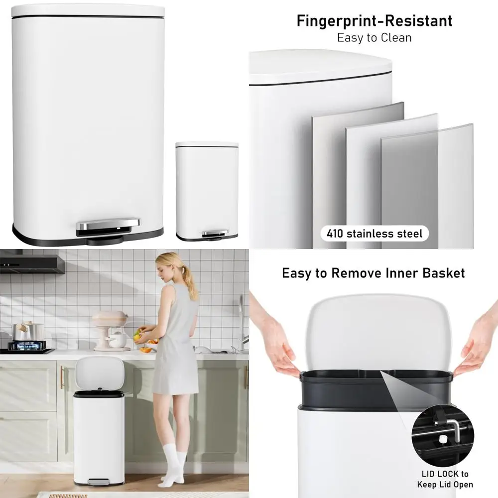 

Stainless Steel Step Trash Can with Soft-Close Lid and Removable Plastic Bucket, 13.2+1.3 Gallon Capacity Garbage Bin for Home U