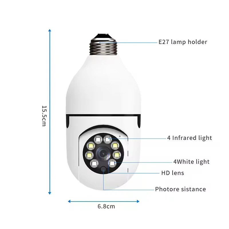 Wifi 3MP E27 Bulb Surveillance Camera Indoor 4X Digital Zoom AI Human Detect Full Color Night Vision Wireless Cameras Smart Home