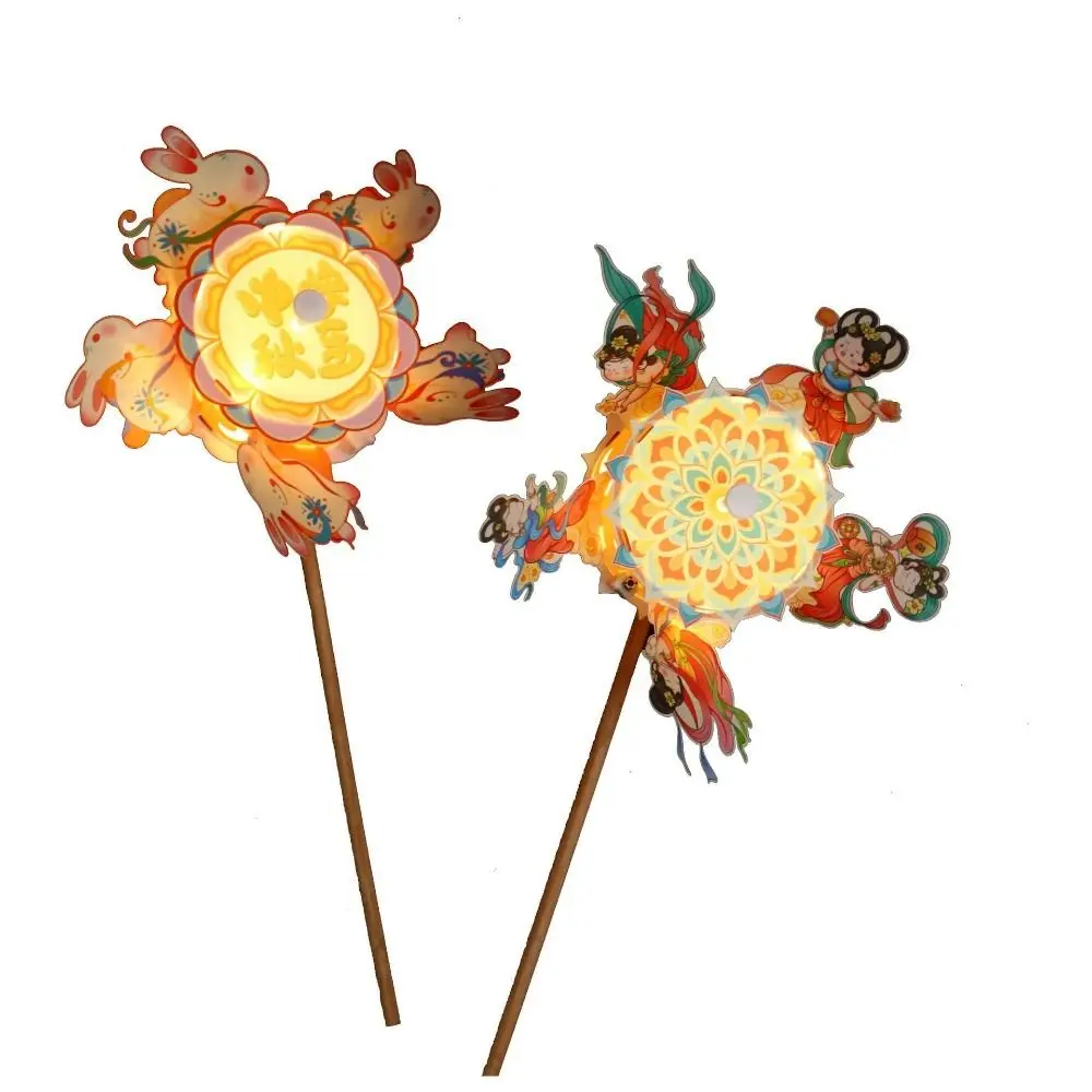 Light up Rotating Windmill Lantern China-Chic Handmade Mid Autumn Lantern Handheld DIY Material Bag Rabbit Windmill Lantern