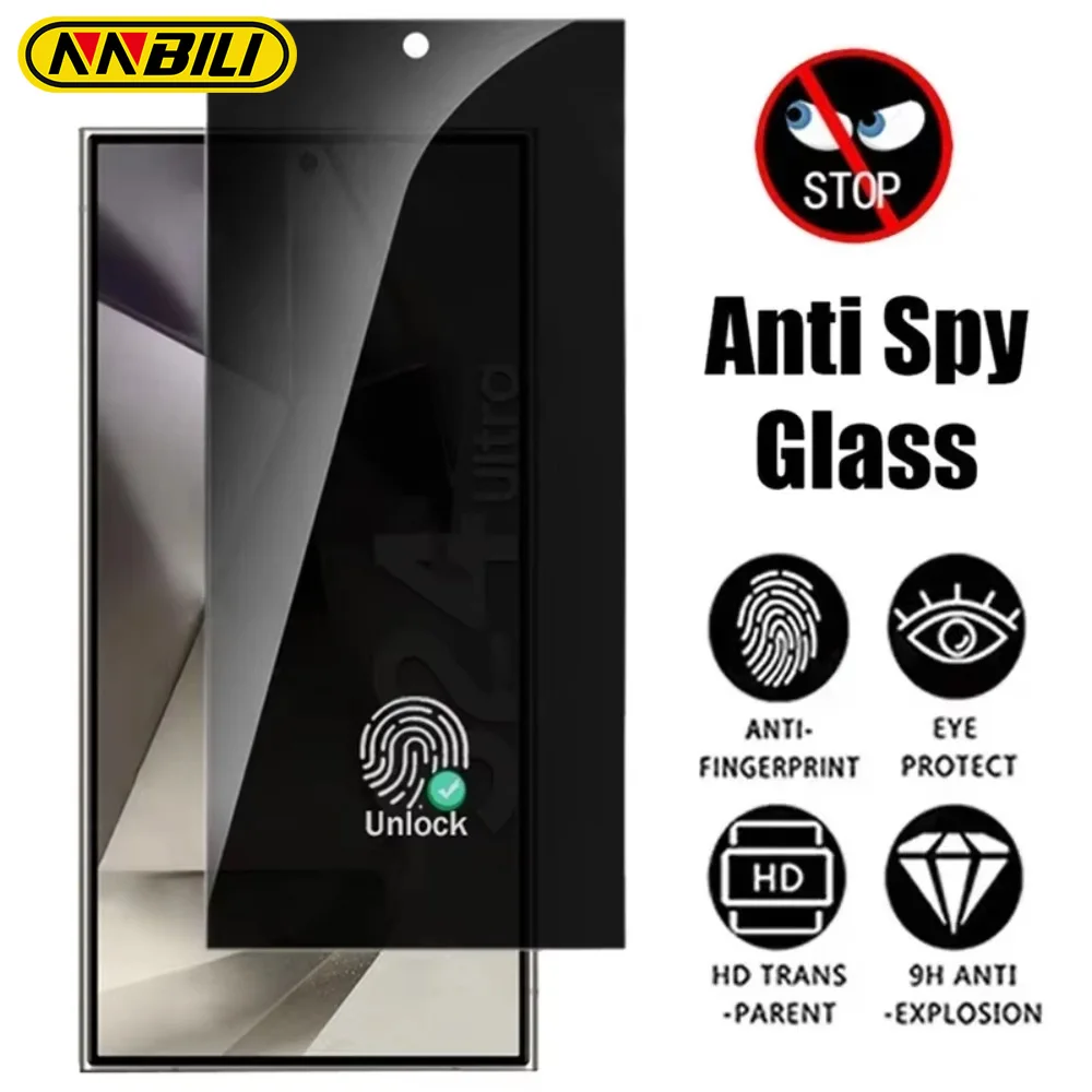 NNBILI Privacy Tempered Glass for Samsung Galaxy S24 Ultra S24+ Plus Fingerprint Unlocking Anti-spy Screen S24 Protector Glass