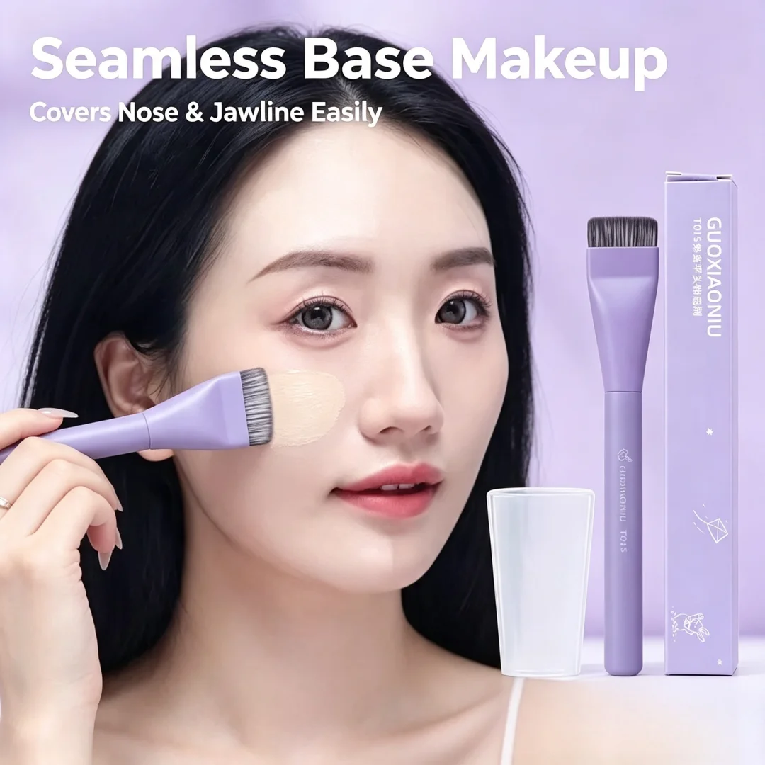 1pc Purple Ultra-thin Flat Head Foundation Brush Liquid Foundation Makeup Face Concealer Women Base Shadow Brush