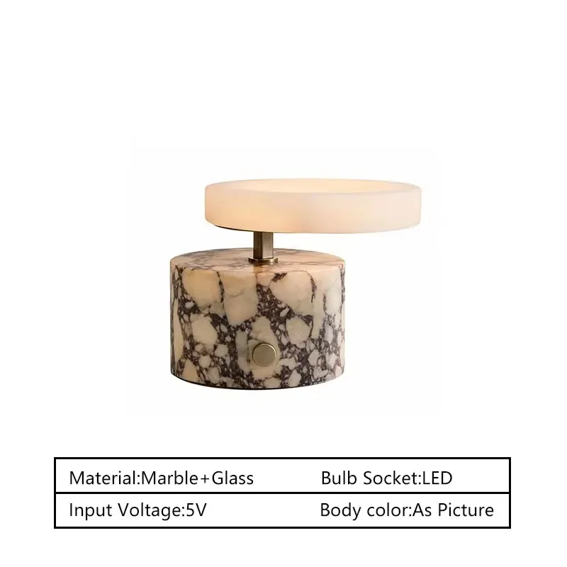 Rechargeable marble table lamps, cordless LED bedside lamps, luxury stone table lamps for hotels and homes