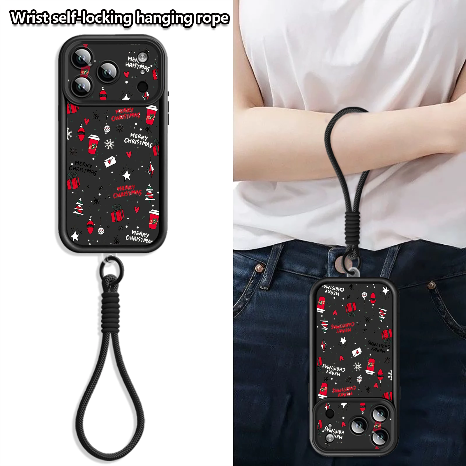 هدايا عيد الميلاد المطبوعة جراب هاتف آيفون 17 برو ماكس 16E الهواء 16 14 15 برو 12 13 برو ماكس شريط للرسغ الحبل لينة غطاء من البولي يوريثان #1