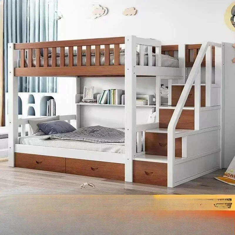 High and low double-layer thickened bed for children and mothers, two-layer bed, and two-layer thickened solid wood bed.