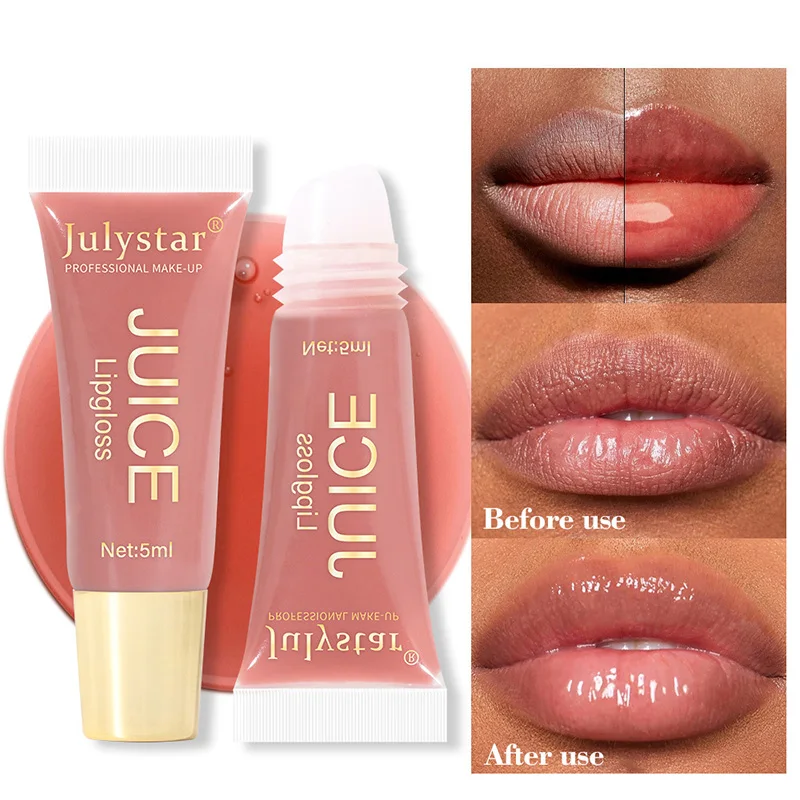 Plumping Lip Gloss Nude Brown Moisturising Fruit Lip Oil Transparent Fullness Lips Tint Soft Tube Applicator Beauty Care Makeup