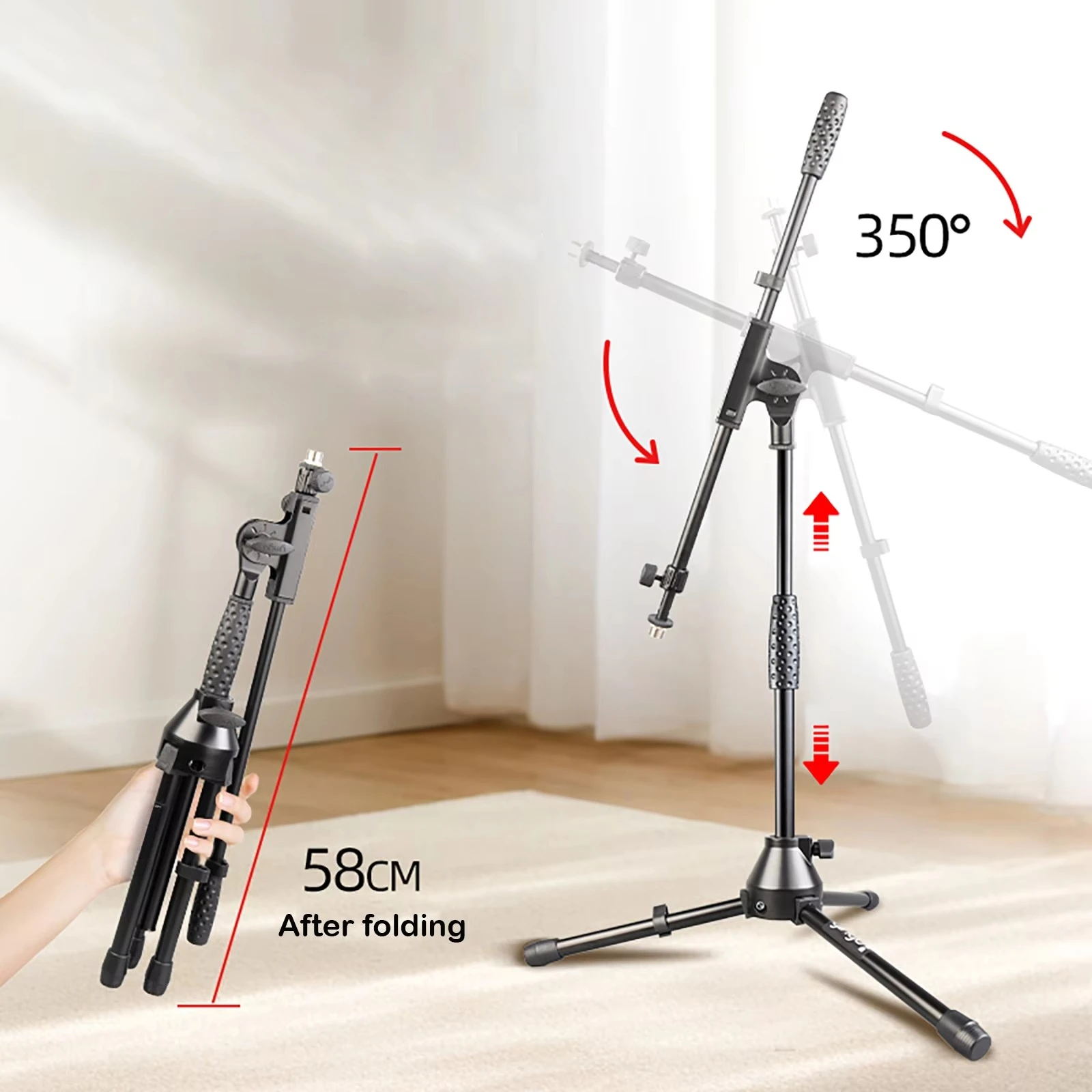 MS001T Adjustable Boom Microphone Stand Telescopic Boom 48-87 cm