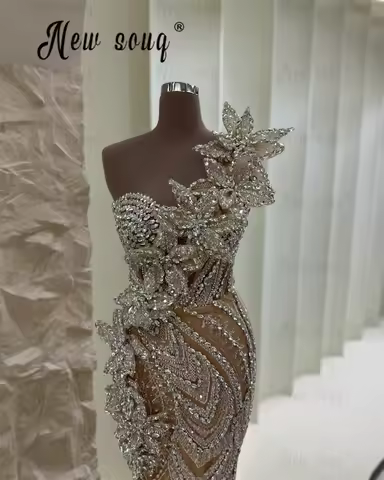 Dark Champagne One Shoulder Party Dress Glitter Mermaid Maxi Long Evening Dress Luxury For Wedding Robe de Mari&eacute;e Customized