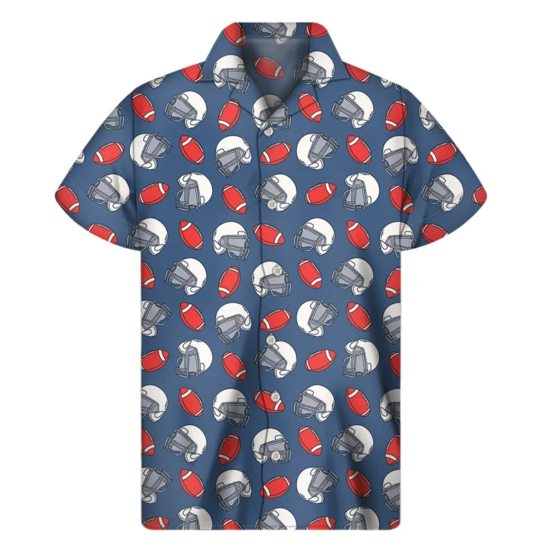 American Football Ball 3d Printed Hawaiian Beach Shirts Men Summer Fashion Short Sleeves Shirt Tops Lapel Women Blouse Clothes