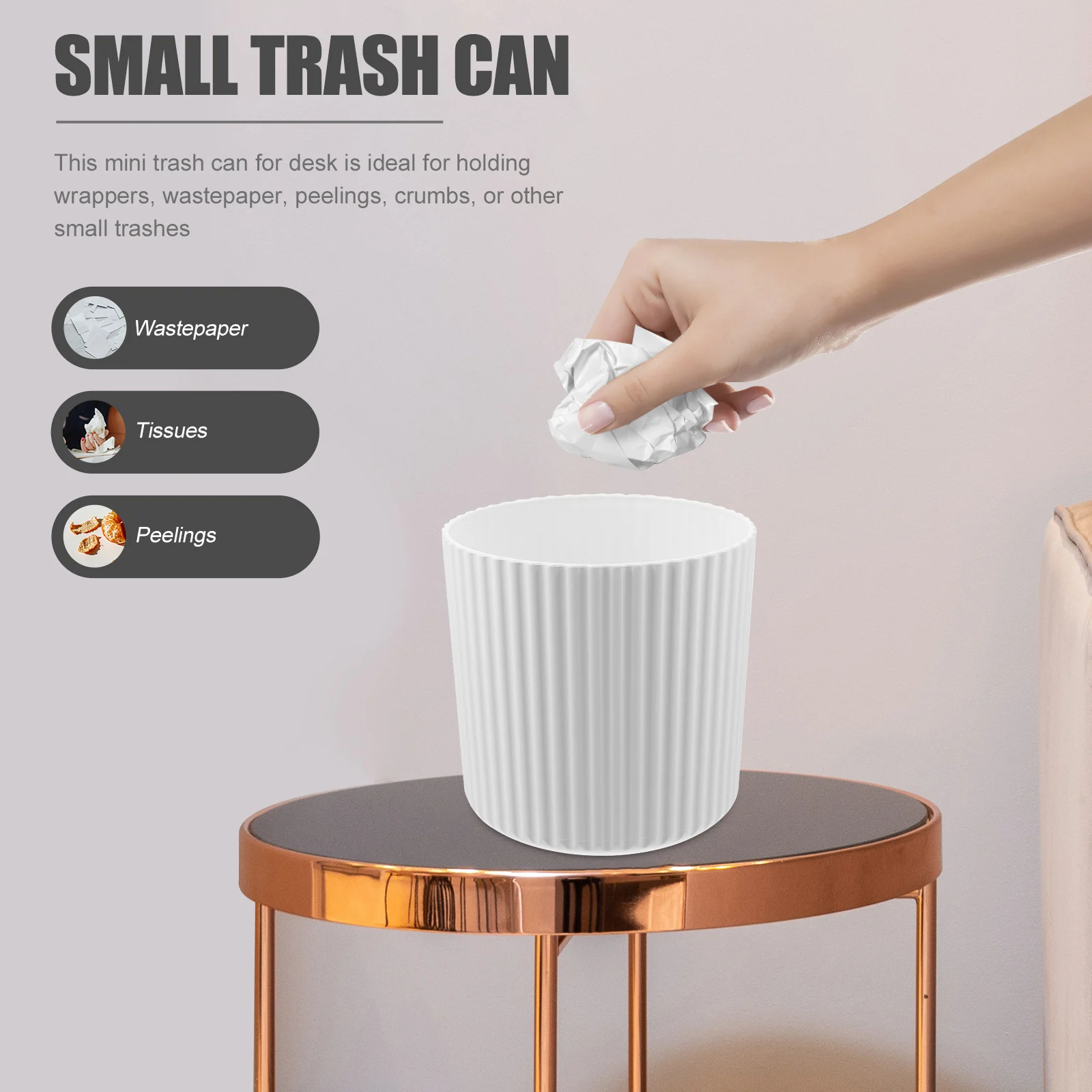 

Open Trash Can Garbage Cans for Kitchen Small Mini Office Desk White Plastic Bin Bedroom