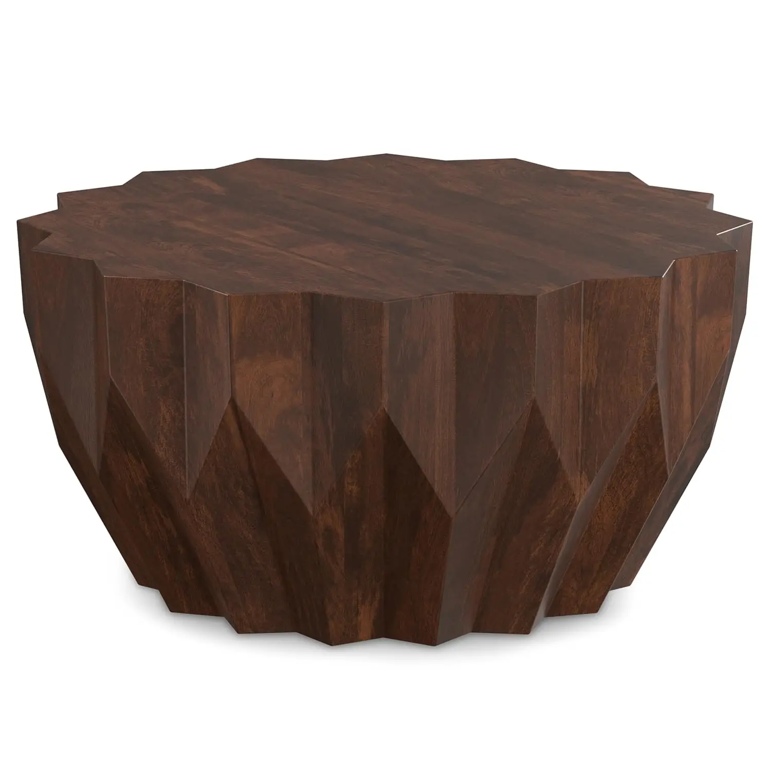 

Coffee Table - 34 Inch Wide Solid Mango Wood Living Room Table In Walnut, Contemporary Sculptural Table For Family Room