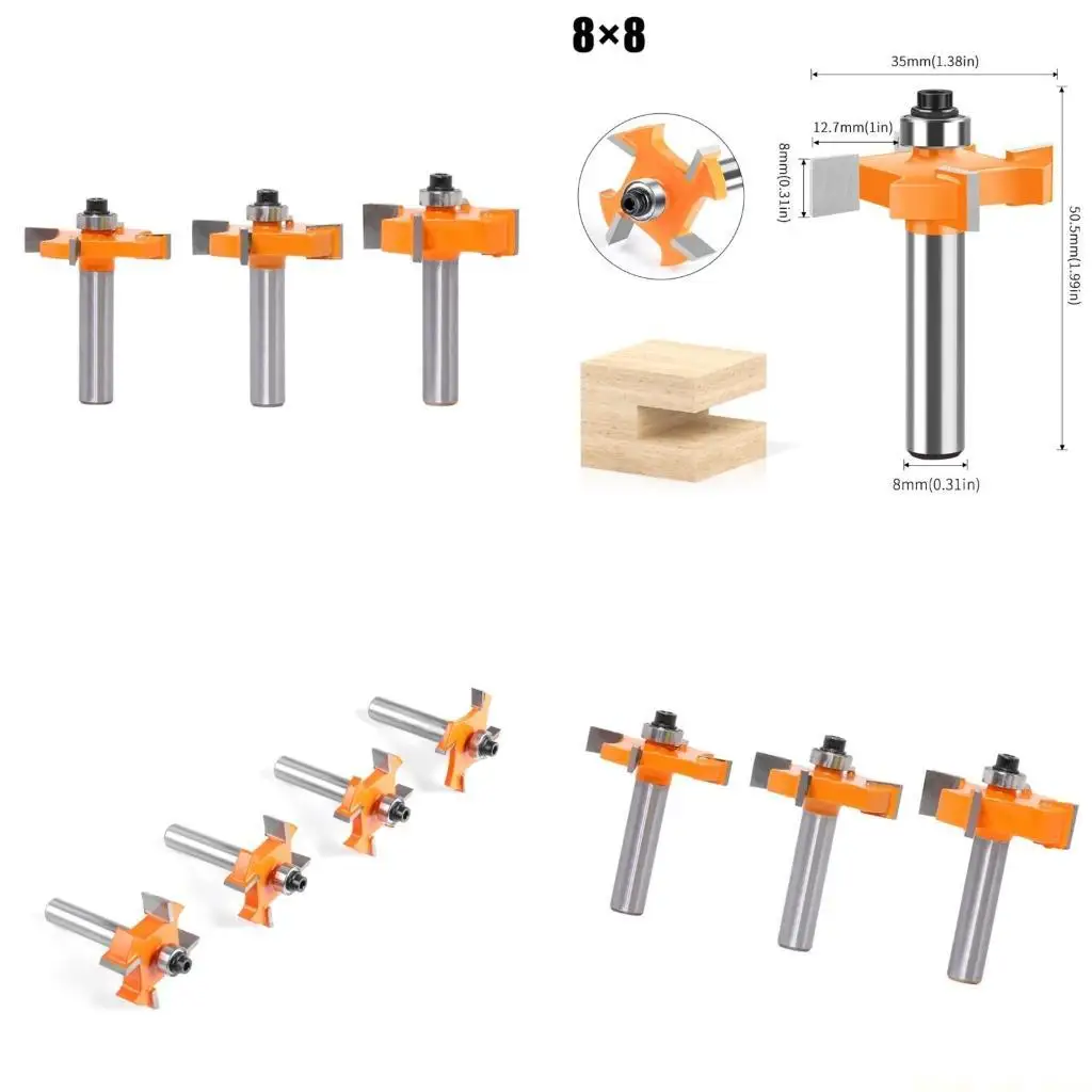 مجموعة لقم التوجيه الاحترافية A2BE لقطع أخاديد القرص لأعمال النجارة، ساق 8 مم تتضمن 4 أطراف من سبائك الصلب