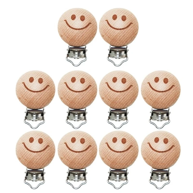 

J15U 10 Pack Wooden Pacifier Clips Nursing Accessories Beech Clips Chewable Toy