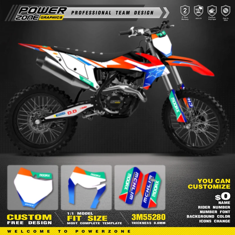 

PowerZone Custom Team Graphics Backgrounds Decals Stickers Kit For KTM SX SXF MX 2019-2022 EXC XCW Enduro 20-23 125 to 500cc