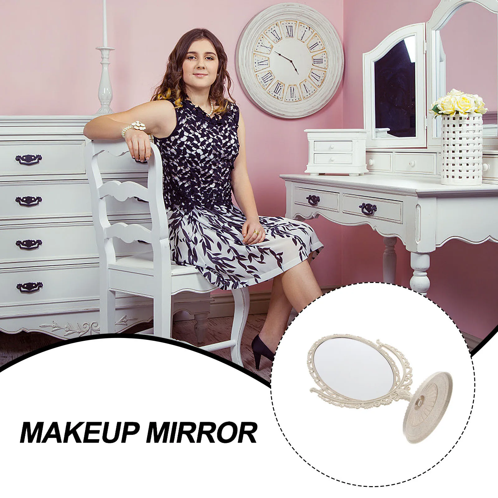 

Double-Sided Makeup Mirror Desktop Oval Beige 2X Magnifying Mirror 360 Degree Rotation Design for Makeup
