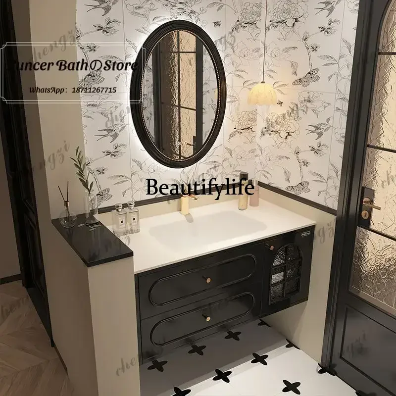 Vintage bathroom vanity set - ceramic integrated basin, french retro style, customizable bathroom countertop b567
