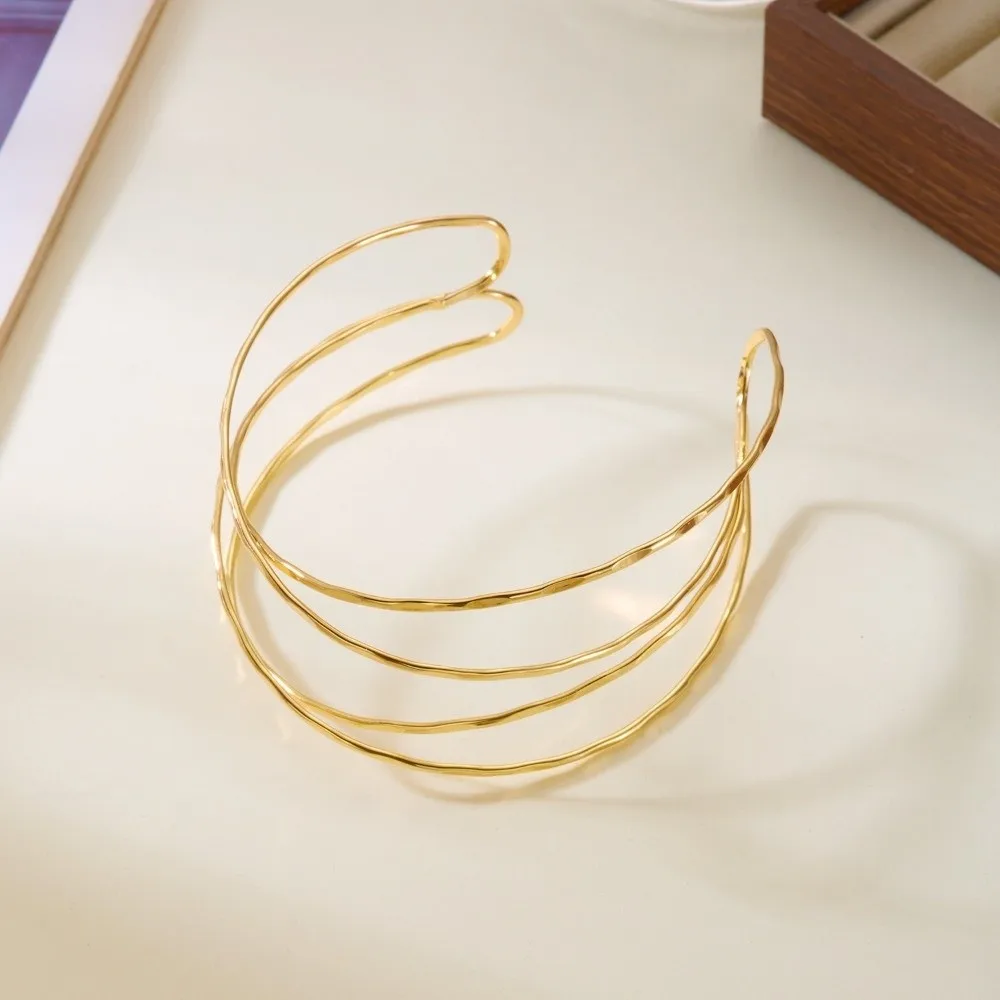 Gold Open Arm Bangles Metal Multilayer Coil Adjustable Snake Armband Tangling Lines Layered Hyperbolic Cuff Bangle Club